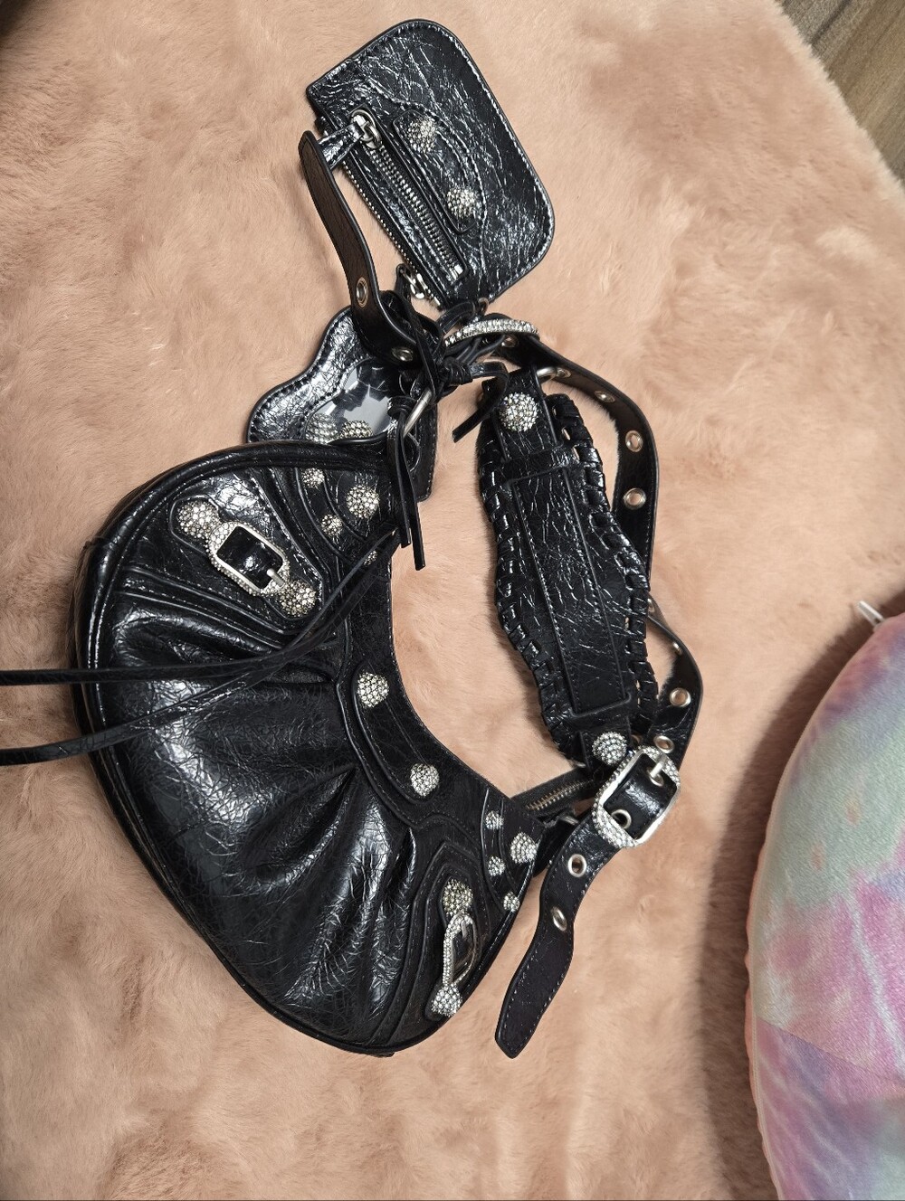 Balenciaga Le Cagole XS Rhinestone Hobo  Bag